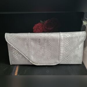 Faux silver snake skin clutch